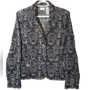 Axcess Womens Denim Blazer Stretch Damask Onix Grey Size 14